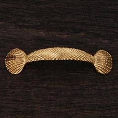 RK International [CP-413] Solid Brass Cabinet Pull Handle - Shell at Ends - Standard Size - Polished Brass Finish - 3&quot; C/C - 4 1/4&quot; L
