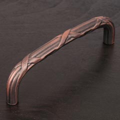 RK International [CP-857-DC] Solid Brass Cabinet Pull Handle - Lines &amp; Crosses - Oversized - Distressed Copper Finish - 5&quot; C/C - 5 3/8&quot; L
