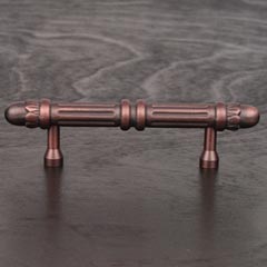 RK International [CP-859-DC] Solid Brass Cabinet Pull Handle - Lined Rod w/ Petal Ends - Standard Size - Distressed Copper Finish - 3&quot; C/C - 4 7/8&quot; L