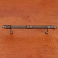 RK International [CP-860-AE] Solid Brass Cabinet Pull Handle - Lined Rod w/ Petal Ends - Oversized - Antique English Finish - 5&quot; C/C - 7 3/4&quot; L