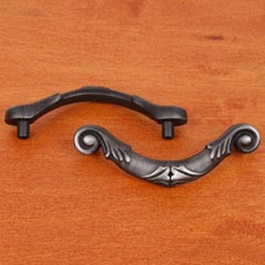RK International [CP-803-DN] Solid Brass Cabinet Rigid Drop Pull - Small Ornate Curved - Standard Size - Distressed Nickel Finish - 3&quot; C/C - 3 3/16&quot; L