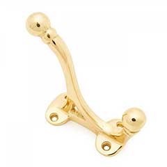 RK International [HK-5815] Solid Brass Coat &amp; Hat Hook - Double Base - Polished Brass Finish - 3 3/8&quot; L x 1 7/16&quot; W