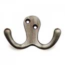 RK International [HK-5824-DN] Solid Brass Double Towel Hook - Two Pronged Flared - Distressed Nickel Finish - 1 3/4" L x 3" W