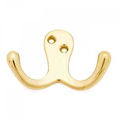 RK International [HK-5824] Solid Brass Double Towel Hook - Two Pronged Flared - Polished Brass Finish - 1 3/4&quot; L x 3&quot; W