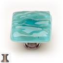Sietto [K-207-SN] Handmade Glass Cabinet Knob - Glacier - Aqua - Satin Nickel Base - 1 1/4" Sq.