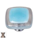 Sietto [K-702-SN] Handmade Glass Cabinet Knob - Reflective - Light Aqua - Satin Nickel Base - 1 1/4" Sq.