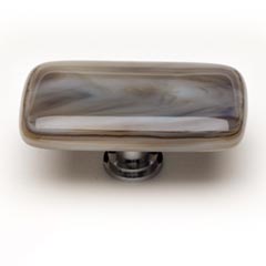 Sietto [LK-305-SN] Handmade Glass Cabinet Knob - Cirrus - Long - White w/ Brown - Satin Nickel Base - 2&quot; L x 1&quot; W