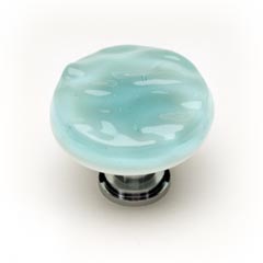 Sietto [R-208-PC] Handmade Glass Cabinet Knob - Glacier - Light Aqua - Polished Chrome Base - 1 1/4&quot; Dia.