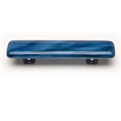 Sietto [P-303-ORB] Handmade Glass Cabinet Pull Handle - Cirrus - Marine Blue - Oil Rubbed Bronze Base - 5&quot; L