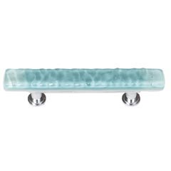 Sietto [SP-208-PC] Handmade Glass Cabinet Pull Handle - Skinny Glacier - Light Aqua - Polished Chrome Base - 5&quot; L