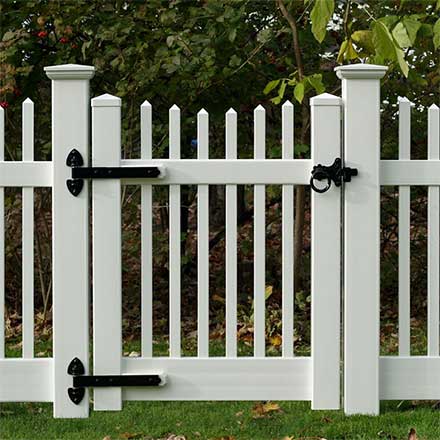 PVC Picket Fence Privacy Gate featuring Snug Cottage Hardware - Showcase Gallery - Snug Cottage Exterior Door &amp; Gate Hardware - Architectural & Builder's Hardware