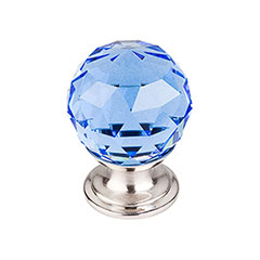 Top Knobs [TK123BSN] Crystal Cabinet Knob - Faceted Globe - Blue - Brushed Satin Nickel Stem - 1 1/8&quot; Dia.