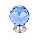 Top Knobs [TK124BSN] Crystal Cabinet Knob - Faceted Globe - Blue - Brushed Satin Nickel Stem - 1 3/8" Dia.
