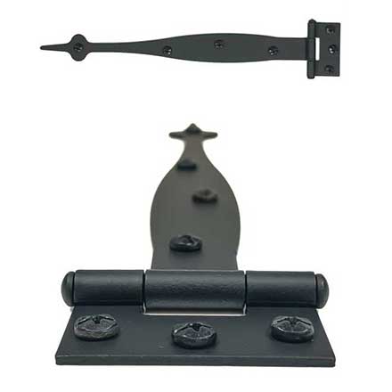 Acorn Manufacturing [AI2BQ] Steel Cabinet Strap Hinge - Spear End - Surface Mount - Flush - Matte Black Finish - 9&quot; L - Pair