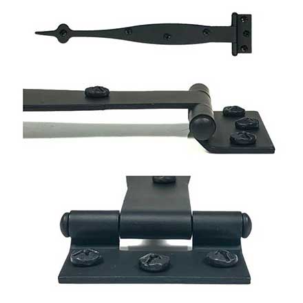 Acorn Manufacturing [AI4BQ] Steel Cabinet Strap Hinge - Spear End - Surface Mount - 3/8&quot; Offset - Matte Black Finish - 9&quot; L - Pair