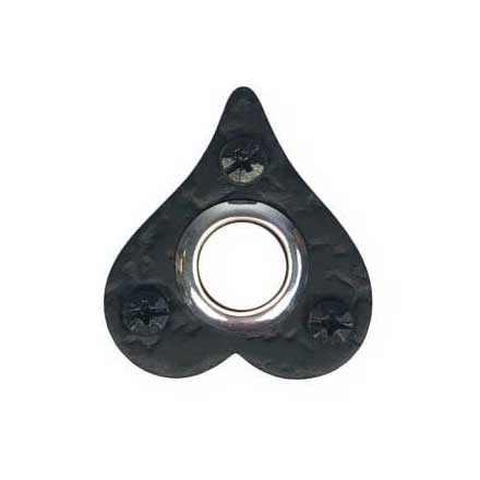 Acorn Manufacturing [RMKBP] Forged Iron Door Bell Button - Heart - Rough - Matte Black Finish - 1 7/8&quot; L