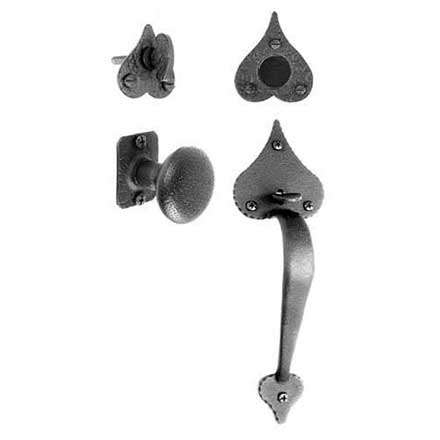 Acorn Manufacturing [RT5BD] Forged Iron Entrance Door Dummy Latch Set - Handle &amp; Knob - Large Heart - Matte Black Finish