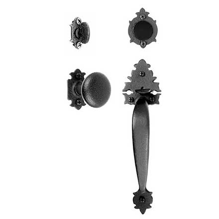 Acorn Manufacturing [WT6BD] Cast Iron Entrance Door Dummy Latch Set - Handle &amp; Knob - Long Warwick Handle - Matte Black Finish