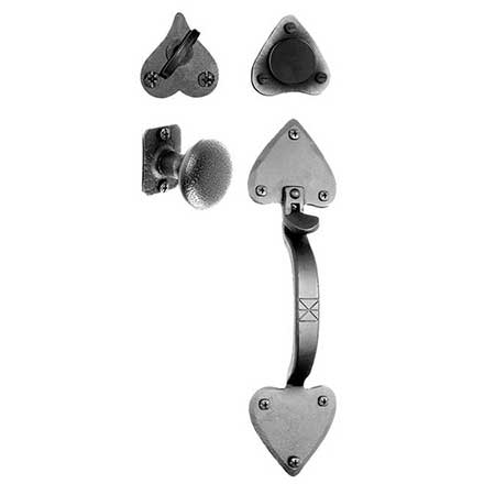 Acorn Manufacturing [ATWBD] Forged Iron Entrance Door Dummy Latch Set - Handle &amp; Knob - Double Heart - Matte Black Finish