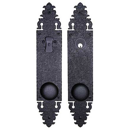 Acorn Manufacturing [WTFBI] Forged Iron Entrance Door Tubular Lockset - Warwick Plates w/ Knob - Matte Black Finish