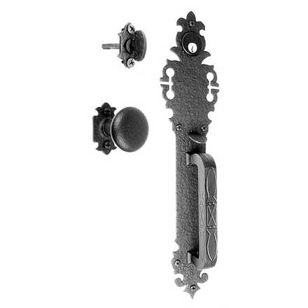 Acorn Manufacturing [WUFBI] Forged Iron Entrance Door Mortise Lockset - Handle &amp; Knob - Warwick w/ Large Handle - Matte Black Finish