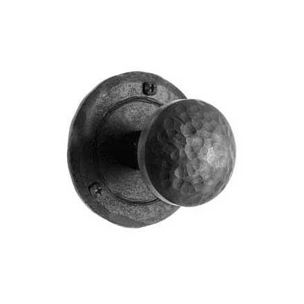 Acorn Manufacturing [IWABI] Forged Iron Door Passage Knob Set - Hammered Knob - Round Plate - Matte Black Finish