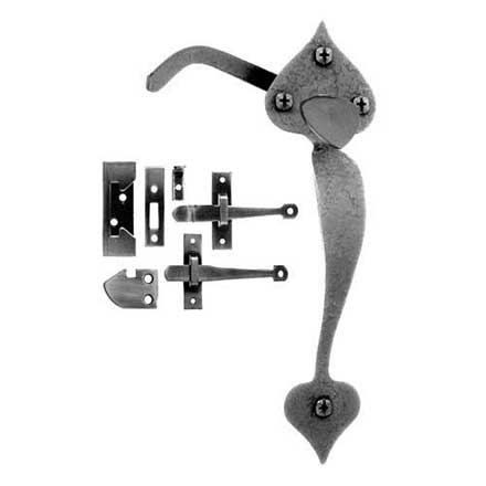 Acorn Manufacturing [RSCBR] Steel Door Rim Latch Set - Heart Design - Rough - Matte Black Finish - 8 3/4" L