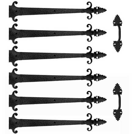 Acorn Manufacturing [GAR6B] Garage Door Decorative Hardware Kit - Large Warwick w/ Wings - Flat Black - 24&quot; L Straps