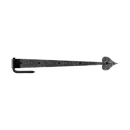 Acorn Manufacturing [RIJBP] Forge Iron Gate Strap Hinge &amp; Pintle - Heart End - Rough - Wood Screw - Matte Black Finish - 20 1/2&quot; L