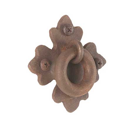 Artesano Iron Works [AIW-2015-OX] Wrought Iron Cabinet Ring Pull - Hammered Floral Back Plate - Oxidized Finish - 3&quot; L