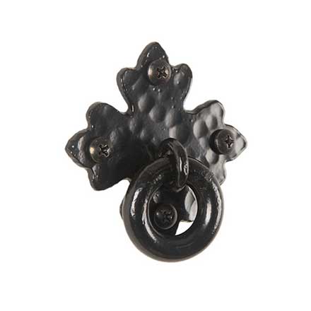 Artesano Iron Works [AIW-2015-SB] Wrought Iron Cabinet Ring Pull - Hammered Floral Back Plate - Semi-Matte Black Finish - 3&quot; L