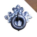 Artesano Iron Works [AIW-2015-OX] Wrought Iron Cabinet Ring Pull - Hammered Floral Back Plate - Oxidized Finish - 3" L