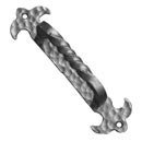 Artesano Iron Works [AIW-0011-SB] Wrought Iron Door Pull Handle - Twisted Scroll Bar - Hammered Backplate - Semi-Matte Black Finish - 7 3/8" C/C - 2 3/8" W x 8 1/2" L