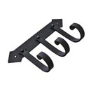 Artesano Iron Works [AIW-H3-C-SB] Wrought Iron Hanging Hook Rack - 3 Hooks - Flat Bar w/ Scroll - Semi-Matte Black Finish - 10 3/8" L