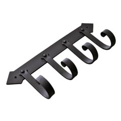 Artesano Iron Works [AIW-H4-C-SB] Wrought Iron Hanging Hook Rack - 4 Hooks - Flat Bar w/ Scroll - Semi-Matte Black Finish - 14&quot; L
