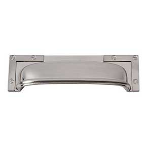 Atlas Homewares [382-BRN] Die Cast Zinc Cabinet Cup Pull - Campaign Series - Brushed Nickel Finish - 3 3/4" C/C - 5" L