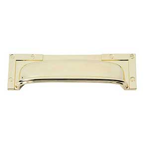 Atlas Homewares [382-PB] Die Cast Zinc Cabinet Cup Pull - Campaign Series - Polished Brass Finish - 3 3/4" C/C - 5" L