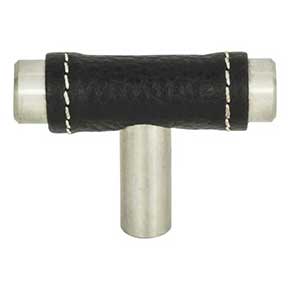 Atlas Homewares [288-BL-BRN] Die Cast Zinc Cabinet T-Knob - Zanzibar Series - Black Leather - Brushed Nickel Finish - 1 7/8" L