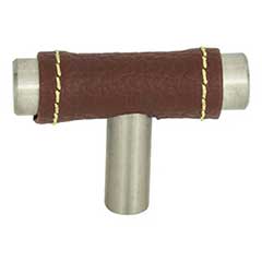 Atlas Homewares [288-OW-BRN] Die Cast Zinc Cabinet T-Knob - Zanzibar Series - Brown Leather - Brushed Nickel Finish - 1 7/8&quot; L