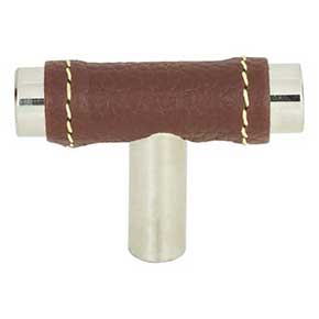 Atlas Homewares [288-OW-CH] Die Cast Zinc Cabinet T-Knob - Zanzibar Series - Brown Leather - Polished Chrome Finish - 1 7/8" L