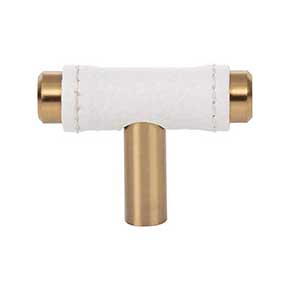 Atlas Homewares [288-WT-WB] Die Cast Zinc Cabinet T-Knob - Zanzibar Series - White Leather - Warm Brass Finish - 1 7/8" L