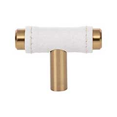 Atlas Homewares [288-WT-WB] Die Cast Zinc Cabinet T-Knob - Zanzibar Series - White Leather - Warm Brass Finish - 1 7/8&quot; L