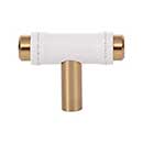 Atlas Homewares [288-WT-WB] Die Cast Zinc Cabinet T-Knob - Zanzibar Series - White Leather - Warm Brass Finish - 1 7/8" L