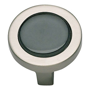 Atlas Homewares [229-BLK-BRN] Die Cast Zinc Cabinet Knob - Spa Series - Black Glass - Brushed Nickel Finish - 1 1/4" Sq.