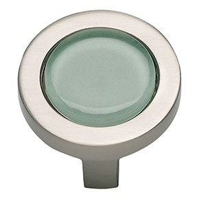 Atlas Homewares [229-GR-BRN] Die Cast Zinc Cabinet Knob - Spa Series - Green Glass - Brushed Nickel Finish - 1 1/4" Dia.
