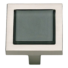 Atlas Homewares [230-BLK-BRN] Die Cast Zinc Cabinet Knob - Spa Series - Black Glass - Brushed Nickel Finish - 1 3/8" Sq.
