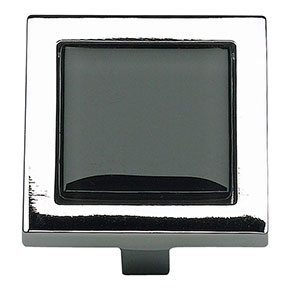 Atlas Homewares [230-BLK-CH] Die Cast Zinc Cabinet Knob - Spa Series - Black Glass - Polished Chrome Finish - 1 3/8" Sq.