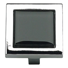 Atlas Homewares [230-BLK-CH] Die Cast Zinc Cabinet Knob - Spa Series - Black Glass - Polished Chrome Finish - 1 3/8" Sq.