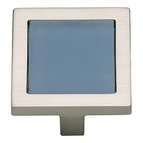 Atlas Homewares [230-BLU-BRN] Die Cast Zinc Cabinet Knob - Spa Series - Blue Glass - Brushed Nickel Finish - 1 3/8" Sq.