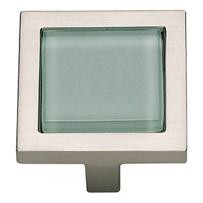 Atlas Homewares [230-GR-BRN] Die Cast Zinc Cabinet Knob - Spa Series - Green Glass - Brushed Nickel Finish - 1 3/8" Sq.